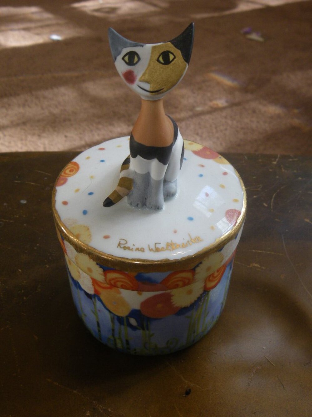 Vintage Rosina Wachtmeister Abstract Cat Goebel Porcelain Trinket Jewelry Box